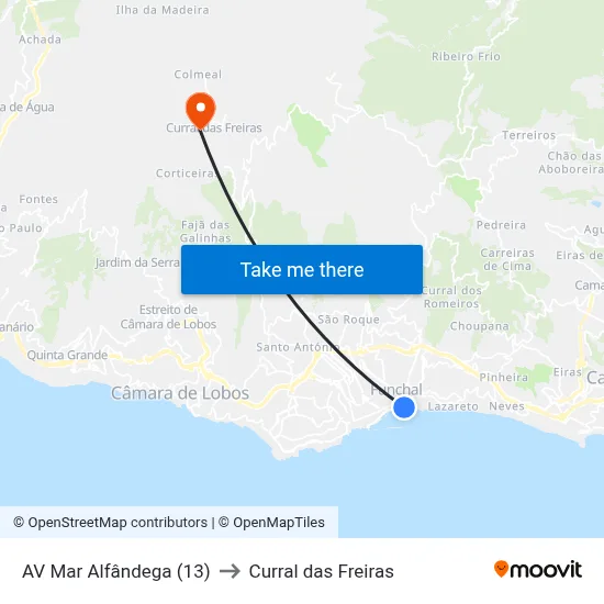 AV Mar  Alfândega (13) to Curral das Freiras map