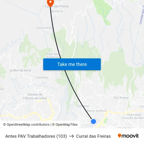 Antes PAV Trabalhadores (103) to Curral das Freiras map