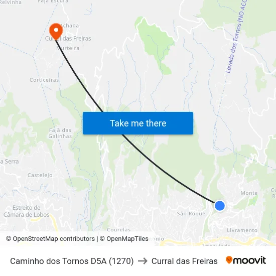 Caminho dos Tornos  D5A (1270) to Curral das Freiras map