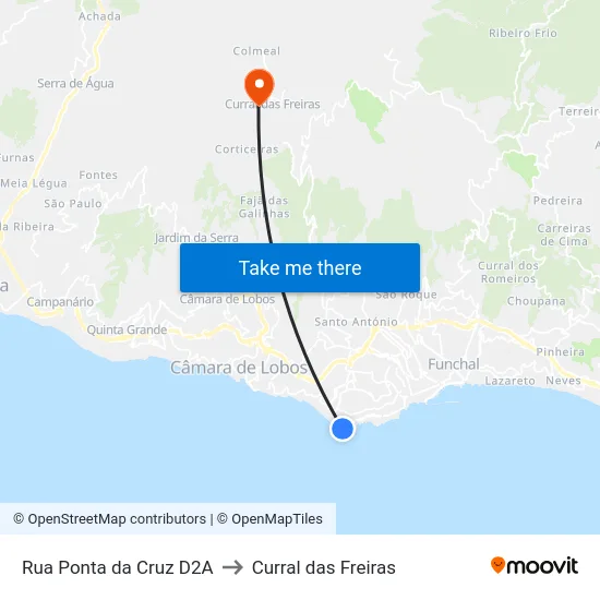 Rua Ponta da Cruz  D2A to Curral das Freiras map