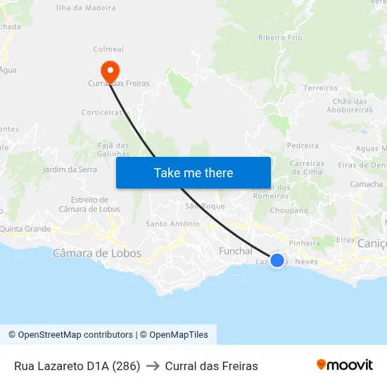 Rua Lazareto  D1A (286) to Curral das Freiras map