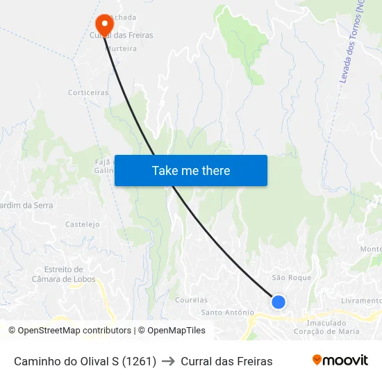 Caminho do Olival  S (1261) to Curral das Freiras map