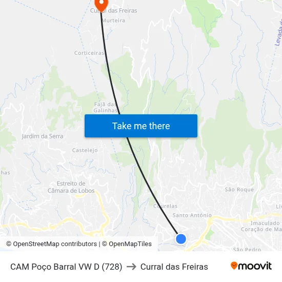 CAM Poço Barral  VW  D (728) to Curral das Freiras map