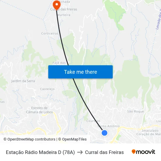 Estação Rádio Madeira  D (78A) to Curral das Freiras map