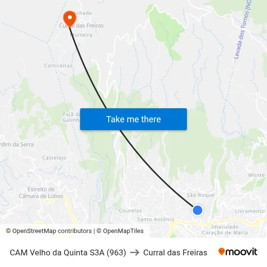 CAM Velho da Quinta  S3A (963) to Curral das Freiras map