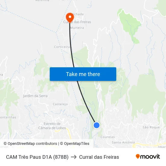 CAM Três Paus  D1A (878B) to Curral das Freiras map