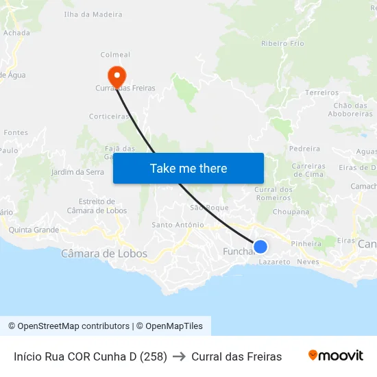 Início Rua COR Cunha  D (258) to Curral das Freiras map