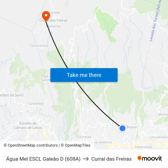 Água Mel  ESCL Galeão  D (608A) to Curral das Freiras map