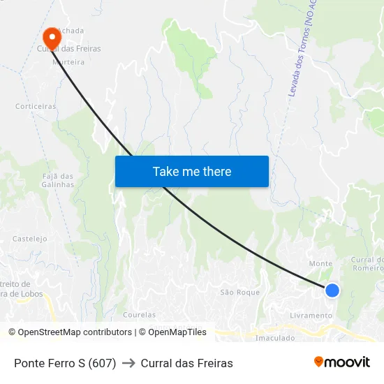 Ponte Ferro  S (607) to Curral das Freiras map