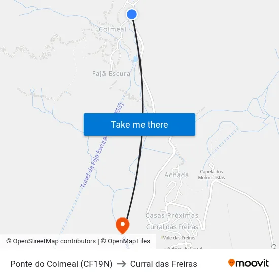 Ponte do Colmeal (CF19N) to Curral das Freiras map