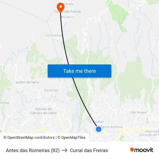 Antes das Romeiras (82) to Curral das Freiras map