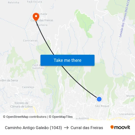 Caminho Antigo Galeão (1043) to Curral das Freiras map