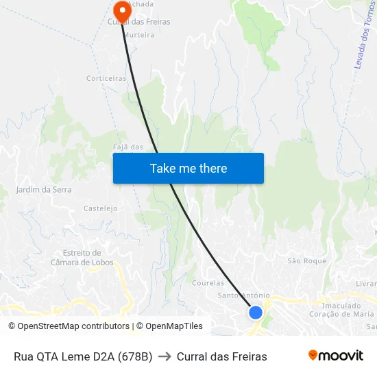 Rua QTA Leme  D2A (678B) to Curral das Freiras map