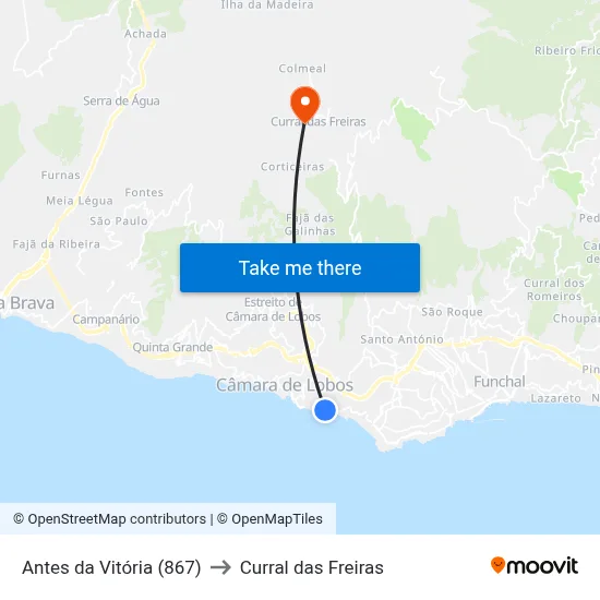 Antes da Vitória (867) to Curral das Freiras map
