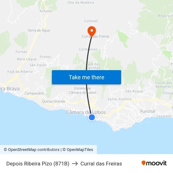 Depois Ribeira  Pizo (871B) to Curral das Freiras map