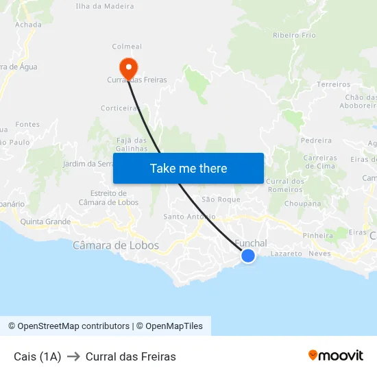 Cais (1A) to Curral das Freiras map