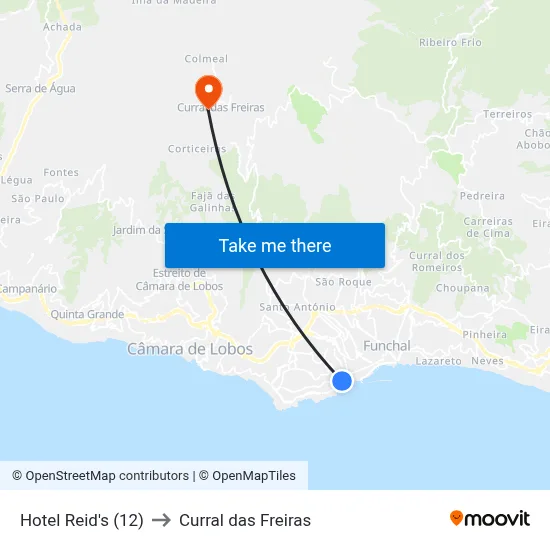 Hotel Reid's (12) to Curral das Freiras map