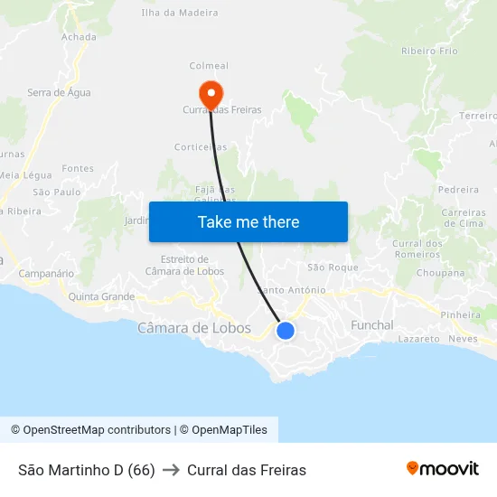 São Martinho  D (66) to Curral das Freiras map