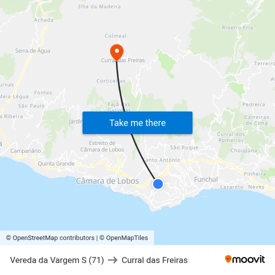 Vereda da Vargem  S (71) to Curral das Freiras map
