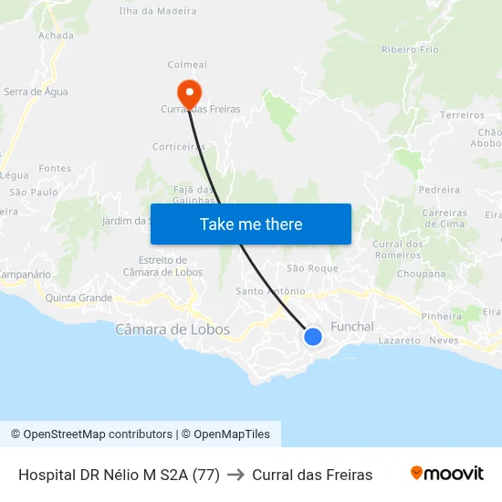 Hospital DR Nélio M  S2A (77) to Curral das Freiras map
