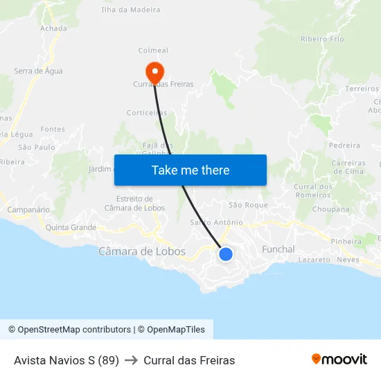 Avista Navios  S (89) to Curral das Freiras map