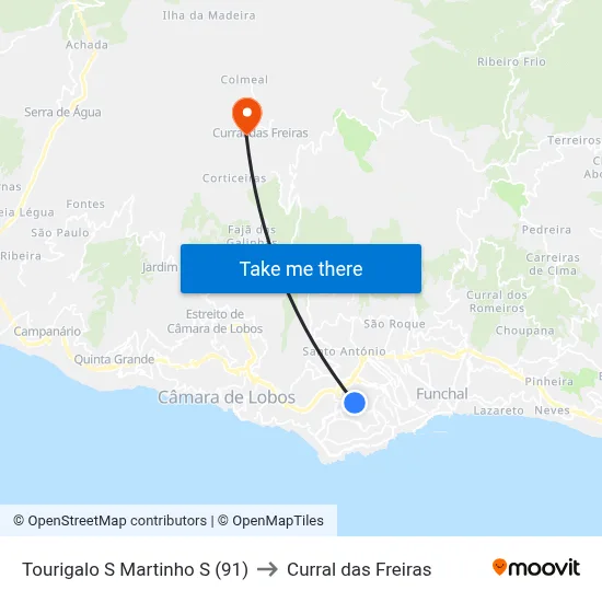 Tourigalo  S Martinho  S (91) to Curral das Freiras map