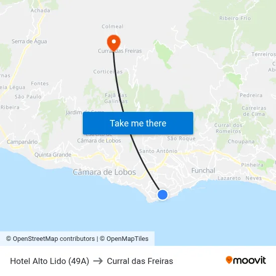 Hotel Alto Lido (49A) to Curral das Freiras map