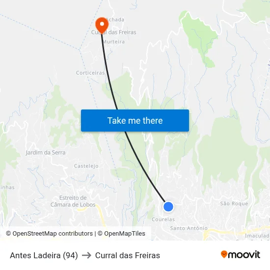 Antes Ladeira (94) to Curral das Freiras map