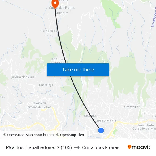 PAV dos Trabalhadores  S (105) to Curral das Freiras map