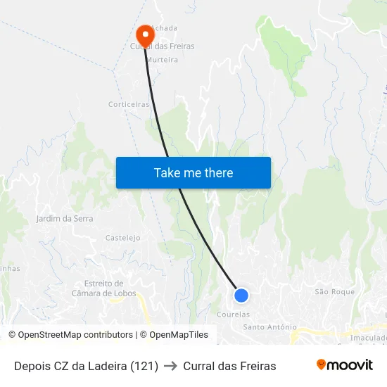 Depois CZ da Ladeira (121) to Curral das Freiras map