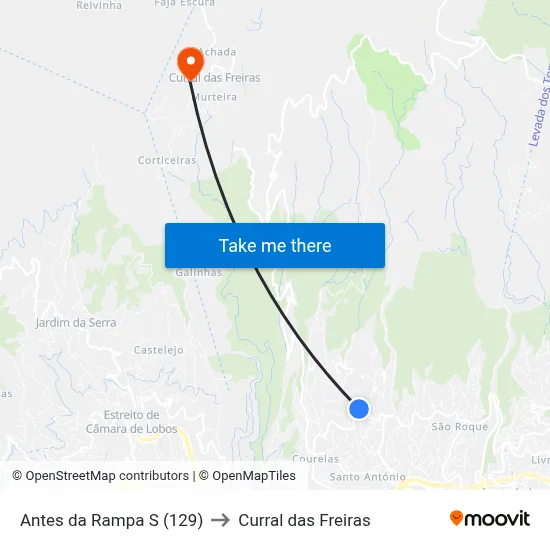 Antes da Rampa  S (129) to Curral das Freiras map