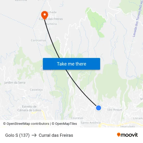 Golo  S (137) to Curral das Freiras map
