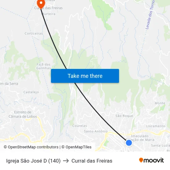 Igreja São José  D (140) to Curral das Freiras map