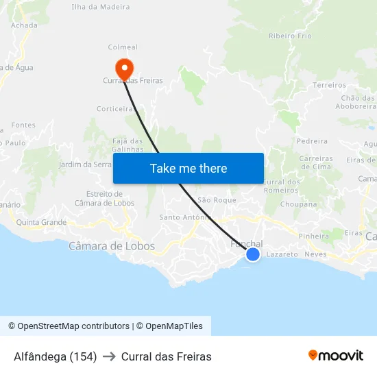 Alfândega (154) to Curral das Freiras map