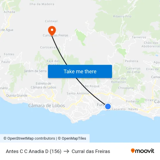Antes C C Anadia  D (156) to Curral das Freiras map