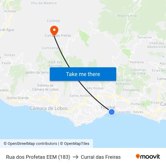 Rua dos Profetas  EEM (183) to Curral das Freiras map