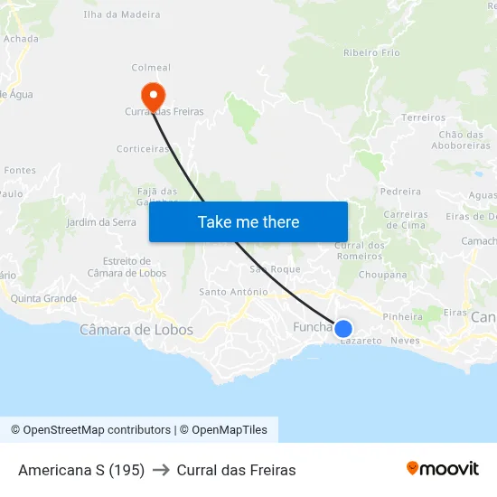 Americana  S (195) to Curral das Freiras map
