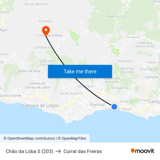 Chão da Loba  S (203) to Curral das Freiras map