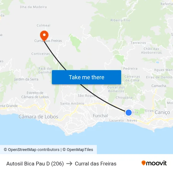 Autosil  Bica Pau  D (206) to Curral das Freiras map