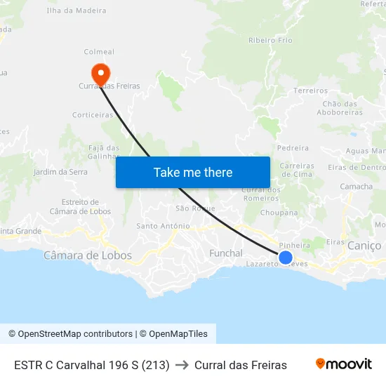 ESTR C Carvalhal  196  S (213) to Curral das Freiras map