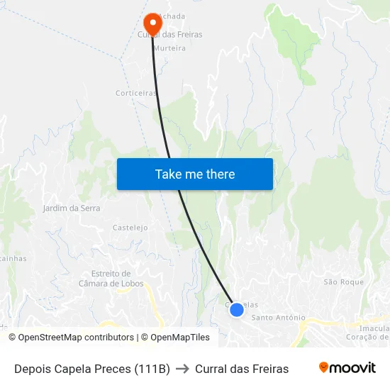 Depois Capela Preces (111B) to Curral das Freiras map