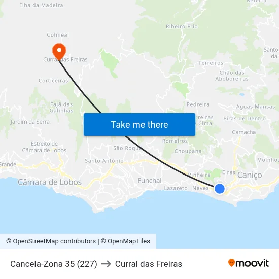 Cancela-Zona 35 (227) to Curral das Freiras map