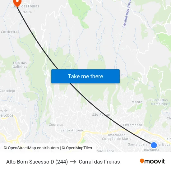 Alto Bom Sucesso  D (244) to Curral das Freiras map
