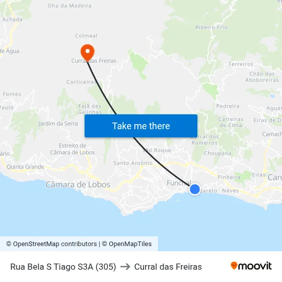 Rua Bela S Tiago  S3A (305) to Curral das Freiras map
