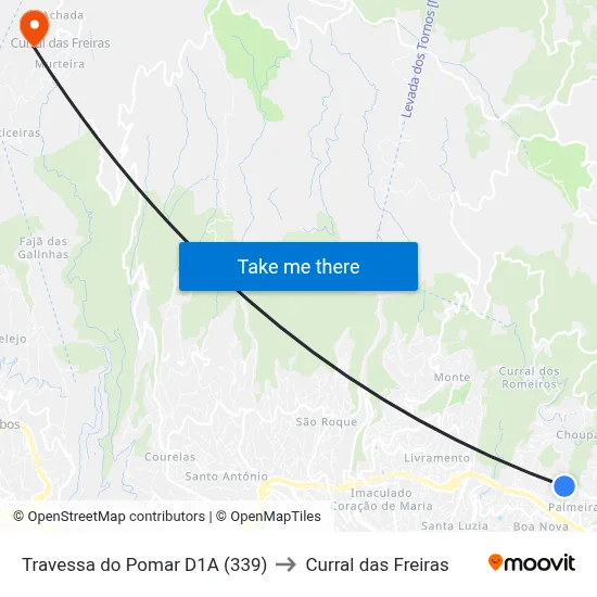 Travessa do Pomar  D1A (339) to Curral das Freiras map