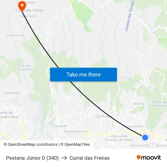 Pestana Júnior  D (340) to Curral das Freiras map