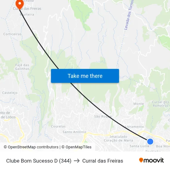 Clube Bom Sucesso  D (344) to Curral das Freiras map
