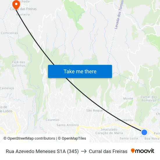 Rua Azevedo Meneses  S1A (345) to Curral das Freiras map