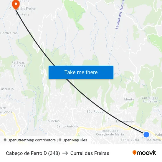 Cabeço de Ferro  D (348) to Curral das Freiras map