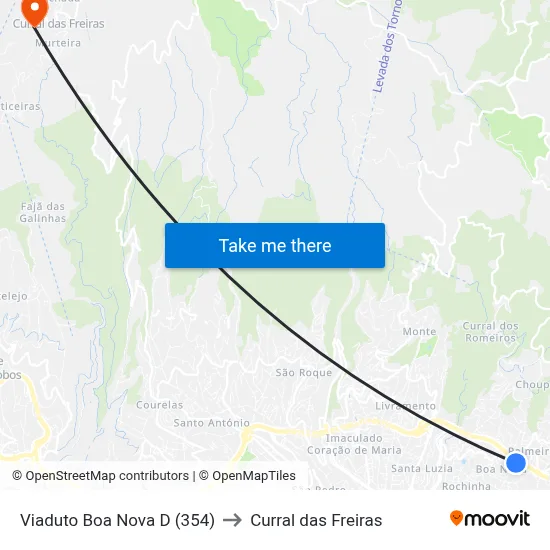 Viaduto Boa Nova  D (354) to Curral das Freiras map